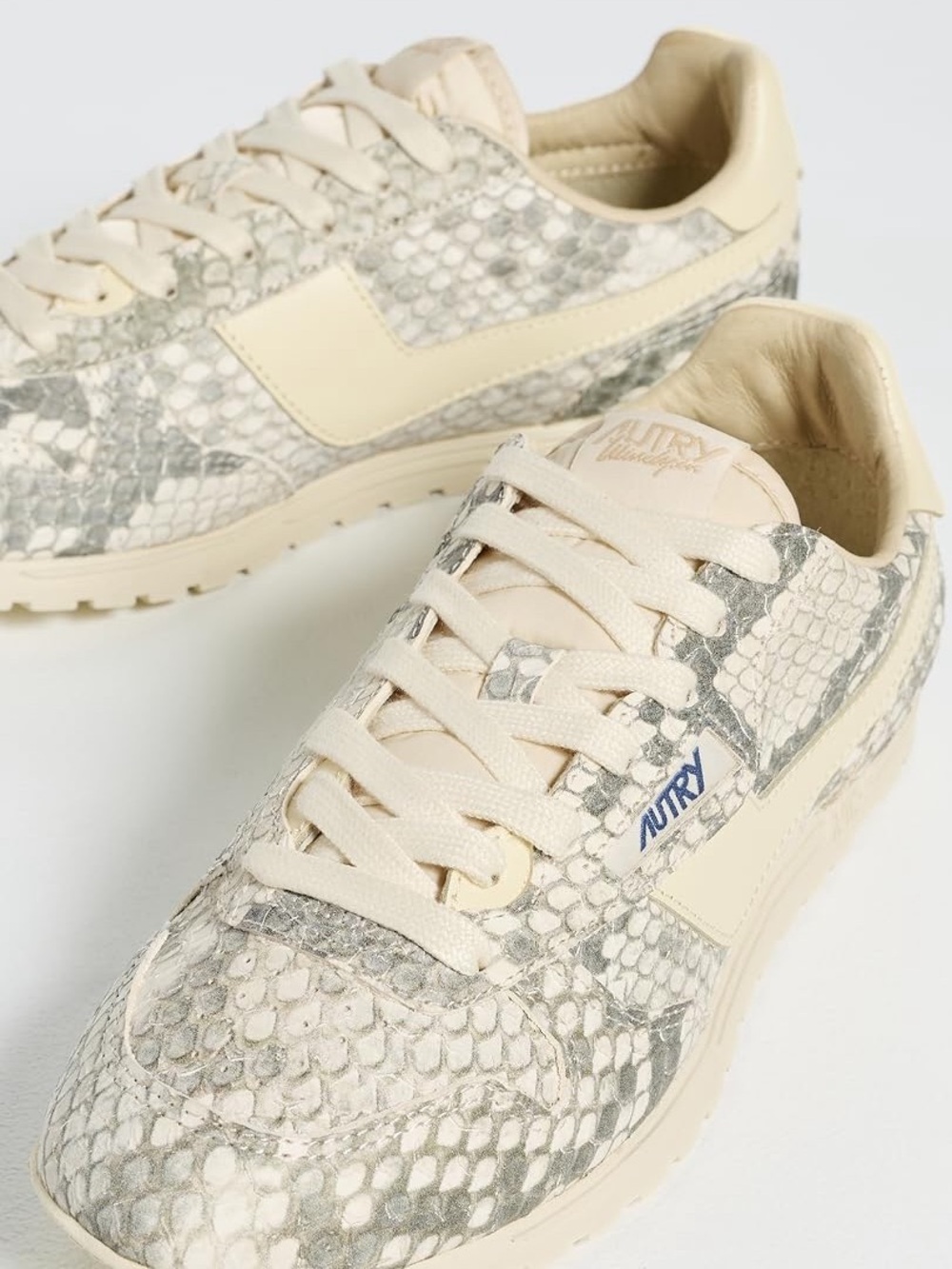 Autry Women's Cream Snake-Print Leather Runner Sneakers